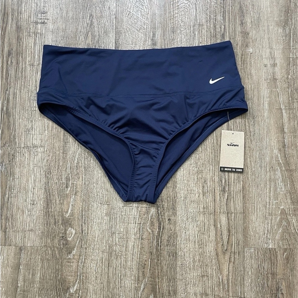 Nike Swim Womens Essentials High Waisted Bikini Bottoms Navy Sz 1X NESSA276-001